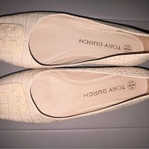 Tory Burch Ivory Croc-Embossed Flats